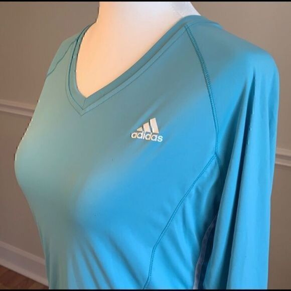 NWOT. ADIDAS V-Neck Long Sleeve Aqua Blue - Picture 5 of 10